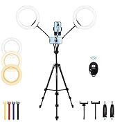 Xeneo 8'' Dual Ring Light with Tripod Stand & 2 Phone Holders for Double Brightness, LED Selfie R...