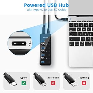RSHTECH 518C 7 port Powered USB HUB 3.0 splitter usb port expander