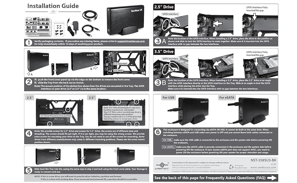 Installation Guide steps by steps to install hard drive into enclosure
