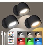 maylit 3 Pack RGBWW Rechargeable LED Wall Sconces, Indoor Cordless Sconces Wall Lighting, Wall Mo...