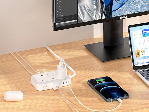 Flat Extension Cord Outlets Extender Flat Plug Power Strip surge protector with multiple usb ports