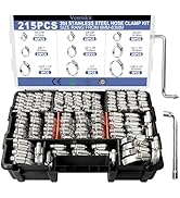 Hose Clamp Assortment- Vesmikit 215 PCS Stainless Steel Hose Clamps Kit 1/4"–2-1/2"(6-63mm) Worm ...