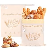Homelove 2 Pack Beeswax Bread Bags for Sourdough Homemade Bread - Reusable Organic Linen Bag Cott...
