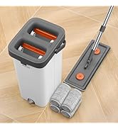 MOPALL Mop and Bucket with Wringer Set for Home, Flat Mop and Bucket Set with 4 Washable Microfib...