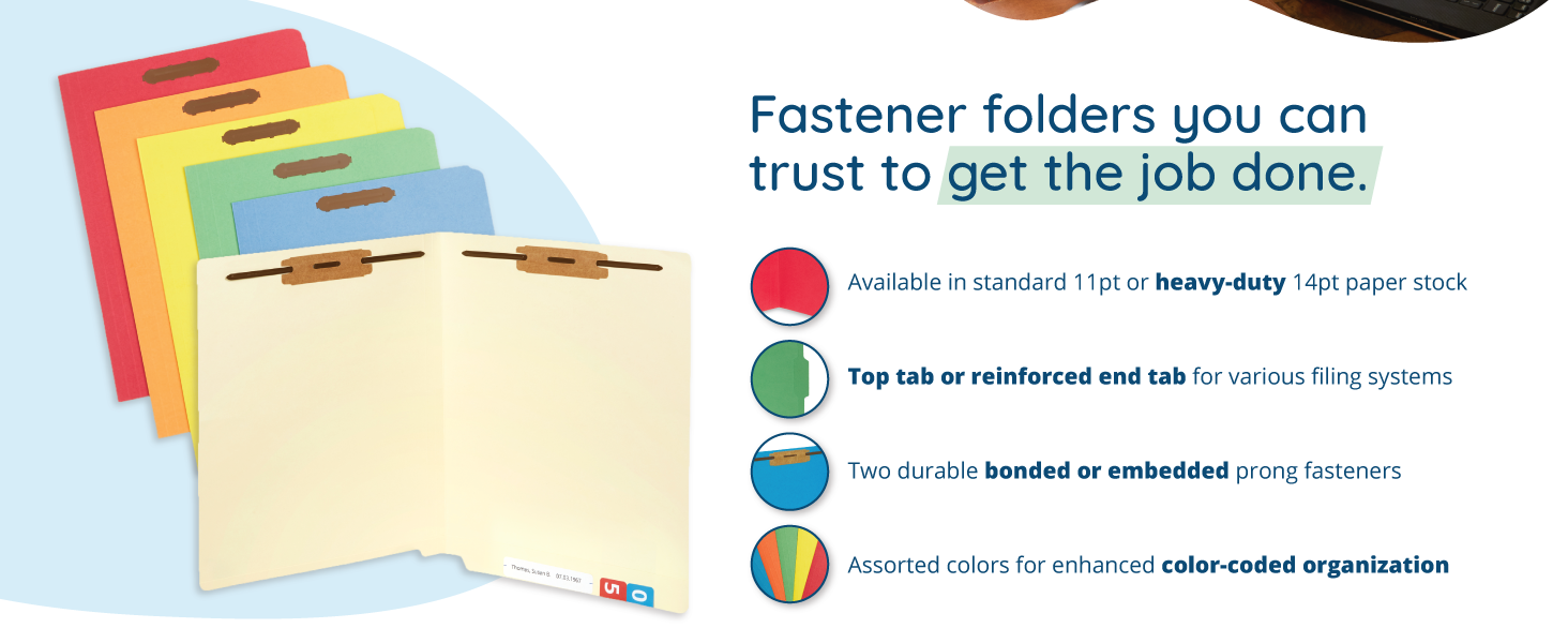 fastener folders image with detail shots of features
