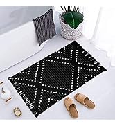 LIVEBOX Boho Black Bathroom Rug 2 x 3 Washable Throw Rugs, Small Cotton Woven Bath Mat, Moroccan ...