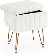Sweetcrispy Vanity Stool Chair with Storage, Ottoman Faux Fur Soft Padded Makeup Footstools Seat ...