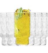 Frcctre 6 Pack Stackable Drinking Glasses, 11 OZ Romantic Highball Glasses, Vintage Glass Tumbler...