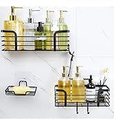 Shower Caddy, Adhesive Shower Organizer with Soap Dish and 4 Hooks, Rustproof Stainless Steel Sho...