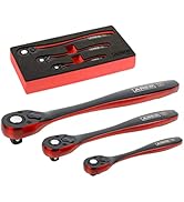 ARES 42049 - 3-Piece Dual Tone 72-Tooth Ratchet Set - Easy Quick Release Socket Change - Reversib...