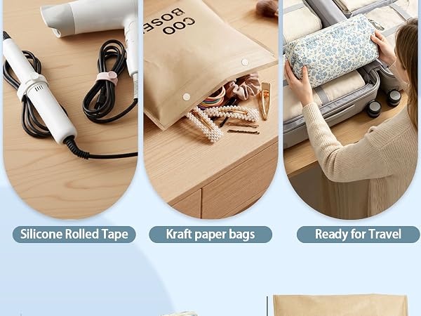 Silicone Rolled Tape Kraft paper bags Ready for Travel