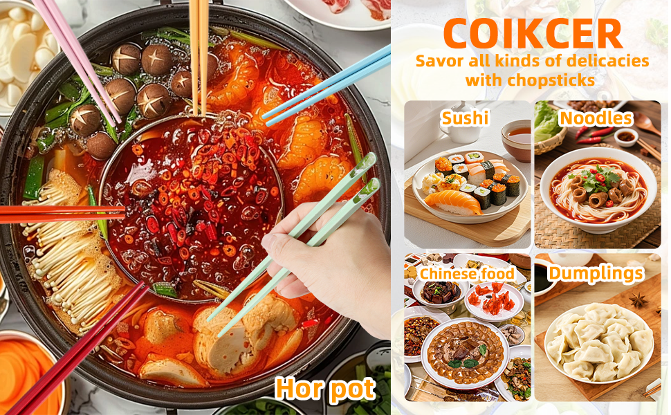 COIKCER Chopsticks Suitable for Various Cuisines, Sushi, Noodles, Chinese Food, Dumplings, Hot Pot