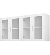 VEVOR Laundry Room Wall Cabinet, 2-Tier Wall Mounted Cabinet with Adjustable Shelf, Cupboard Stor...