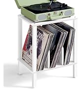 LELELINKY 2-Tier Record Player Stand with Vinyl Record Storage up to 100 Albums, Bedroom Record H...
