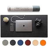 Nordik Leather Desk Mat Cable Organizer (Pebble Black 35 X 17 inch) Premium Extended Mouse Mat fo...