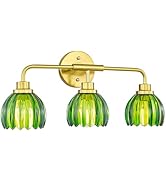FEMILA 21" Gold Bathroom Light Fixtures Over Mirror, Vanity Lights for Bathroom with Green Glass ...