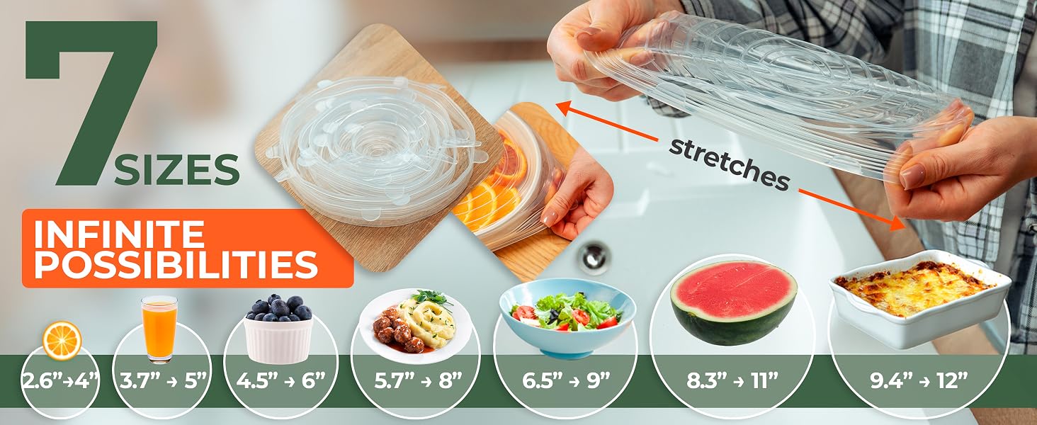reusable stretch silicone lids for food storage
