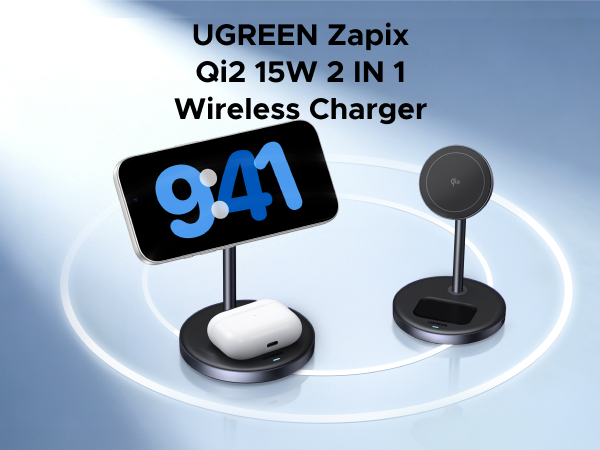 UGREEN Zapix Qi2 15W 2 IN 1 Wireless Charger