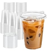 Clawsoff 16 oz 100 Pack Clear Plastic Cups with Lids, Sturdy Iced Coffee Cups with Sip Lids, Disp...