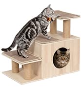 KinoTail 3-in-1 Pet Stairs for Cats, 7.87" Depth Pet Steps for Cat, Wood Cat Stairs for High Bed ...