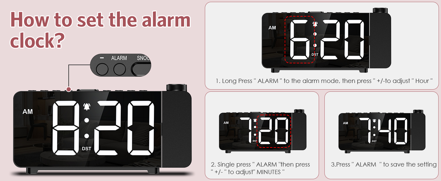 Projection Alarm Clock for Bedroom, Digital Alarm Clock