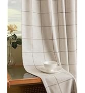 THREE GIRLS Linen Gingham Blackout Curtains for Living Room,Bedroom,Dining Room 84 Inches Long Pl...