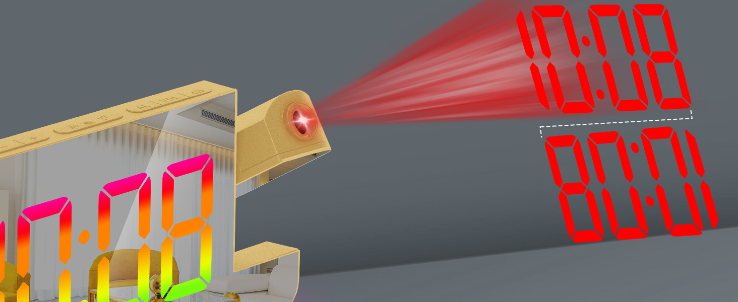 Projection Alarm Clock,7.4 in LED Mirror Digital Clocks Projection on Ceiling Wall,RGB Night Light