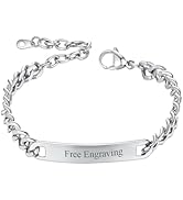 ChainsHouse Personalized ID Bracelet for Men Women Stainless Steel Cuban Curb Link Chain Custom E...