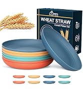 HOTEC Unbreakable Deep Dinner Plates Wheat Straw Plastic Plates Dishwasher Safe Kitchen Plates Di...