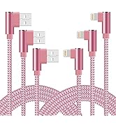iPhone Charger 10 ft 90 Degree 3 Pack MFi Certified Lightning Cable Nylon Braided Right Angle iPh...