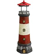 Housoutil Outdoor Solar Lighthouse Lamp Decor - 15" LED Tall Solar Lighthouse with Rotating Beaco...