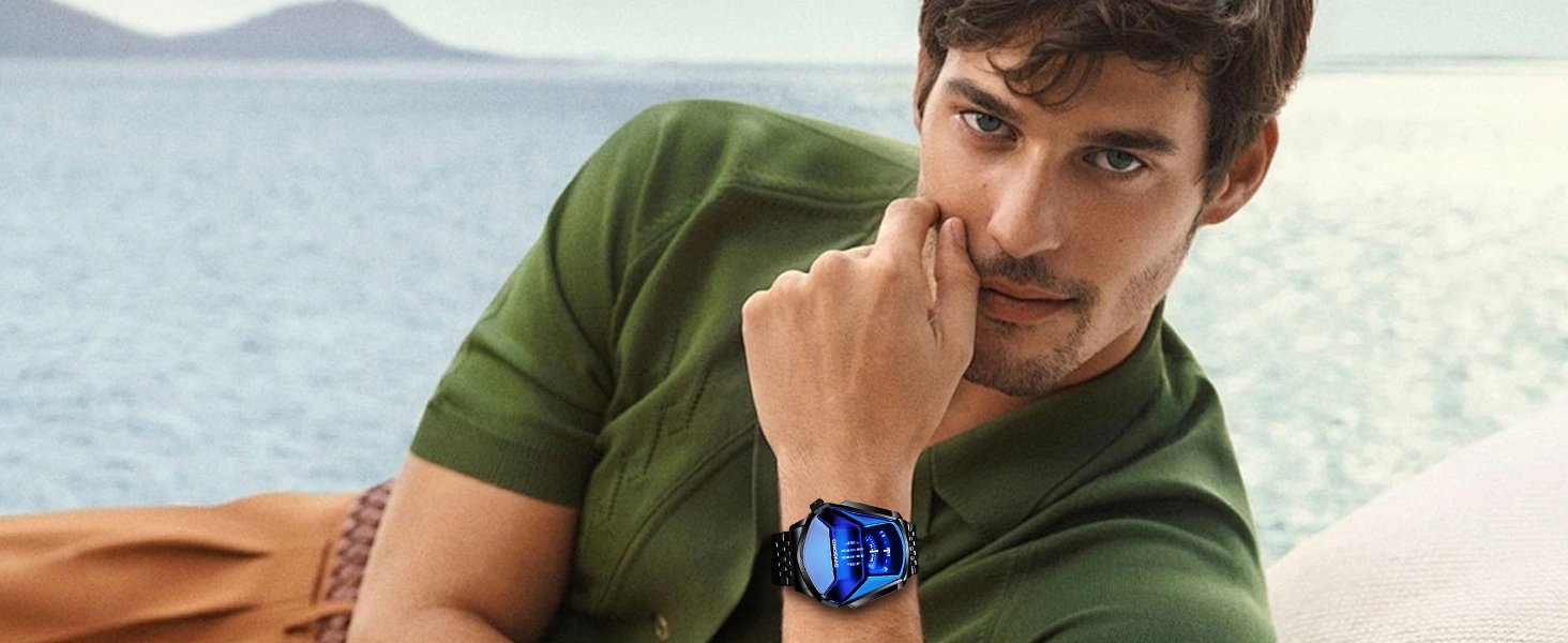 Creative Fashion Blue LED Binary Digital Watches Men&amp;#39;s Stainless Stee