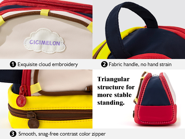 pencil case with multi details, such as: handle, smooth zipper, stable standing design