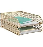 Blu Monaco Gold Desk Organizer Stackable Paper Tray Set of 2 - Metal Two Tier Tray - Stackable Le...
