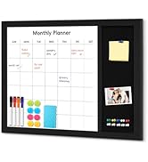 Dry Erase Calendar Whiteboard for Wall, WALGLASS 24" X 18" Linen Calendar White Board Combo with ...