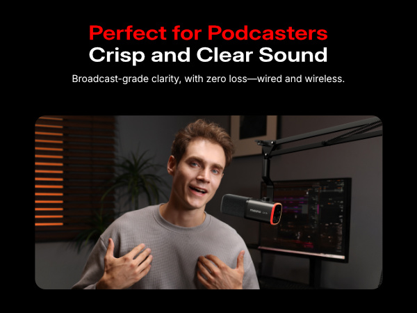 MAONO PD100W Wireless Microphone for PC,USB Gaming Mic with One-Click Noise Reduction