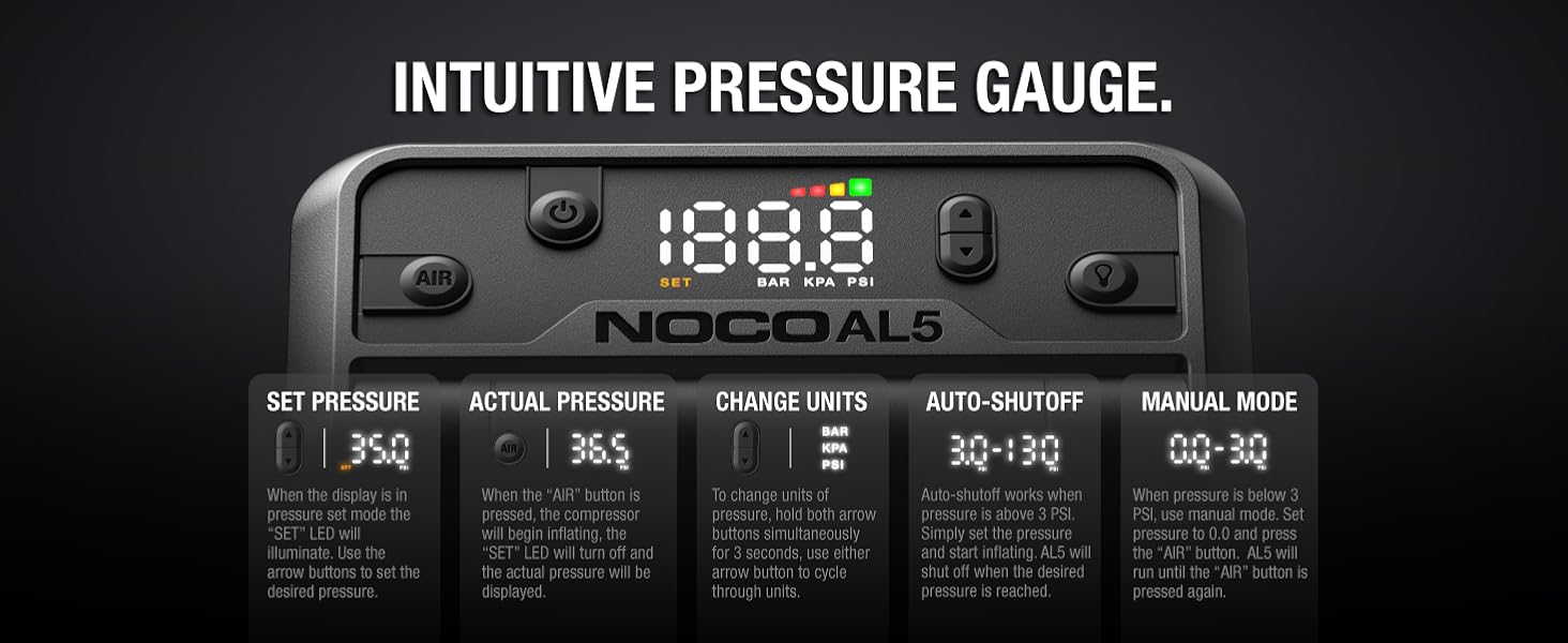 digital pressure gauge set pressure change units psi kpa bar manual inflation mode