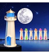 Moon Lamp Mood Lighting, RGB 7 Color Changing Lighthouse Lamp, Rechargeable LED Night Light for K...
