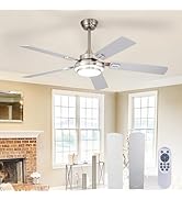 Depuley 52-Inch Ceiling Fan with Light: Brushed Nickel Ceiling Fans with 5 Blades Dual Finish Rev...