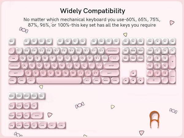 128 key pink keycaps for 60%, 65%, 75%, TKL, 96%, and full-sized layouts mechanical keyboard