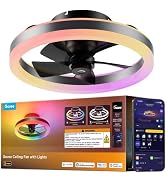 Govee Ceiling Fan with Lights, 20'' RGBIC Oscillating Flush Mount Bladeless Ceiling Fans with Lig...