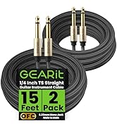 GEARit Guitar Instrument Cable (15ft 2-Pack) 1/4 Inch to 1/4 inch TS Straight Male to Male 6.35mm...