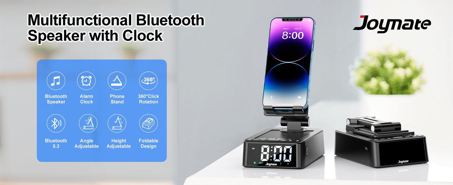 phone stand with Bluetooth speaker and alarm clock