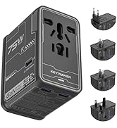 Universal Travel Adapter, 75W GaN International Power Adapter with 3 USB C and 1 USB A, All in On...