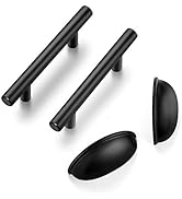 Ravinte 30Pcs Handles+15Pcs Cup Pulls Kitchen Cabinet Handles Matte Black Cabinet Pulls Black Dra...