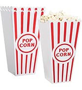 Novelty Place Plastic Red White Striped Classic Popcorn Containers for Movie Night - 7.8 inch Tal...