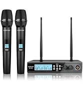 Kaschun Wireless Microphone System, UHF Cordless Handheld Mics, 328FT Range, Auto Scan, 2x100 UHF...
