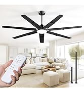 Amico Ceiling Fans with Lights,66 inch Black Ceiling fan with Light and Remote, 6 Speed Reversibl...
