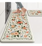 KIMODE Kitchen Mats for Floor Anti Fatigue, White Floral Rugs for Kitchen Floor, Padded Kitchen F...