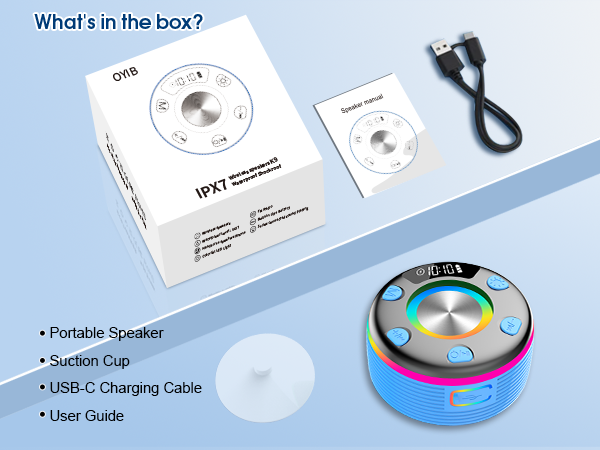 Text reads 'What's in the box?' Product packaging contents display showing various components and accessories laid out.